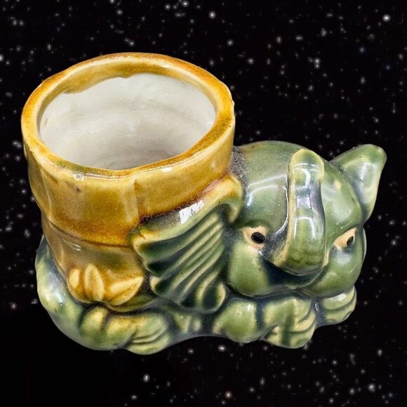 Majolica Ceramic Planter Vase With Figural Elephant Animal Vintage 5”W 3”T - Picture 9 of 12